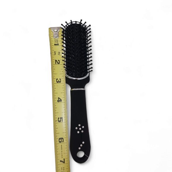 Pro Salon Flat Hair Brush TEASE STYLING Black RHINESTONES Handle Fancy 7" Hairdo - Picture 9 of 10
